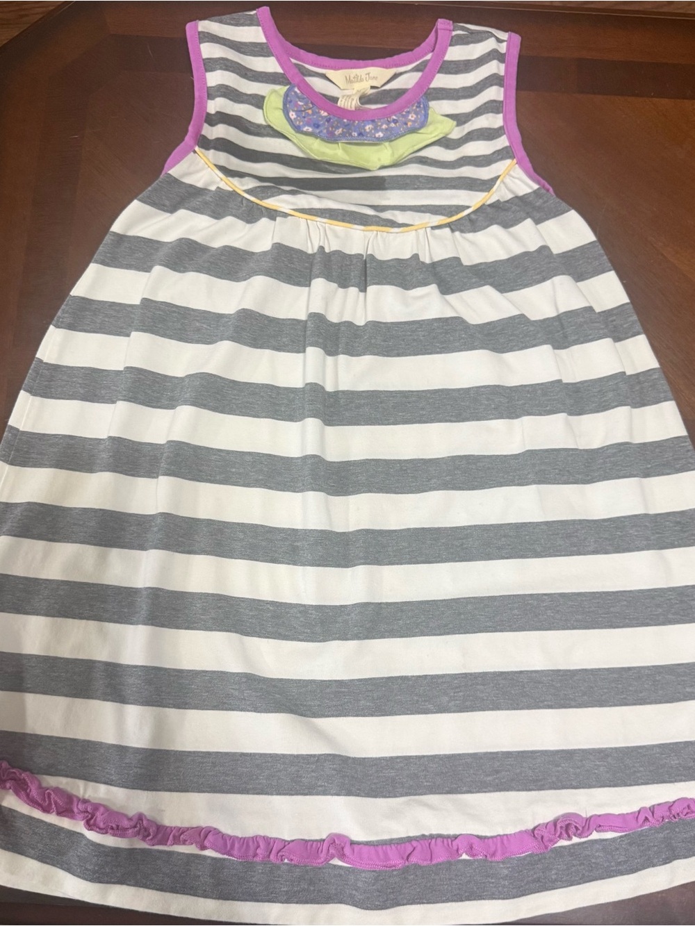 Matilda Jane Gray & White Striped Dress with Purple Trim